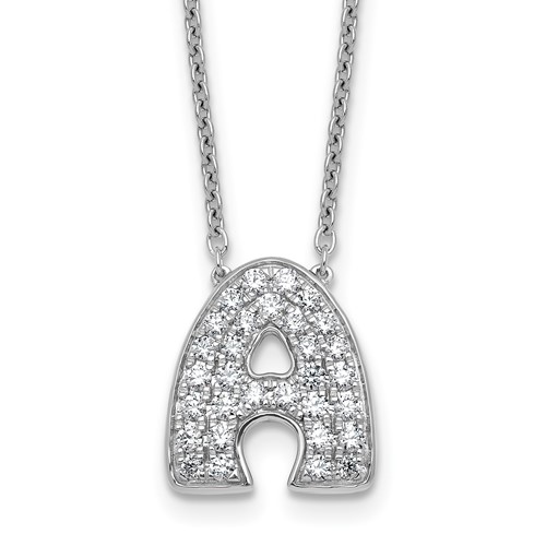 14K White Gold 0.62 Carat Lab Grown Diamond VS+ F+ Complete Letter a Initial Necklace, 18"