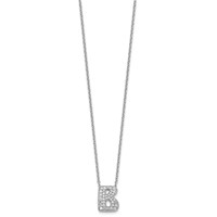 14K White Gold 0.62 Carat Lab Grown Diamond VS+ F+ Complete Letter B Initial Necklace, 18" view 2