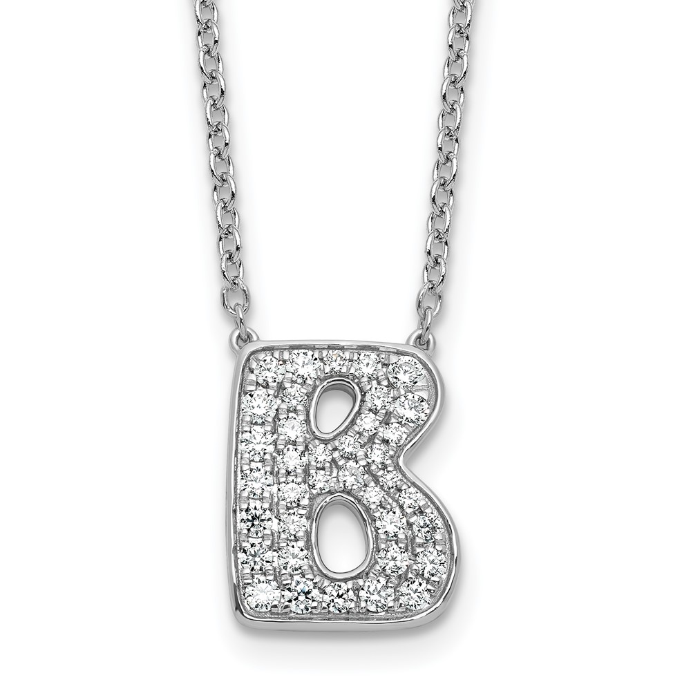 14K White Gold 0.62 Carat Lab Grown Diamond VS+ F+ Complete Letter B Initial Necklace, 18"