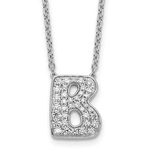 14K White Gold 0.62 Carat Lab Grown Diamond VS+ F+ Complete Letter B Initial Necklace, 18"
