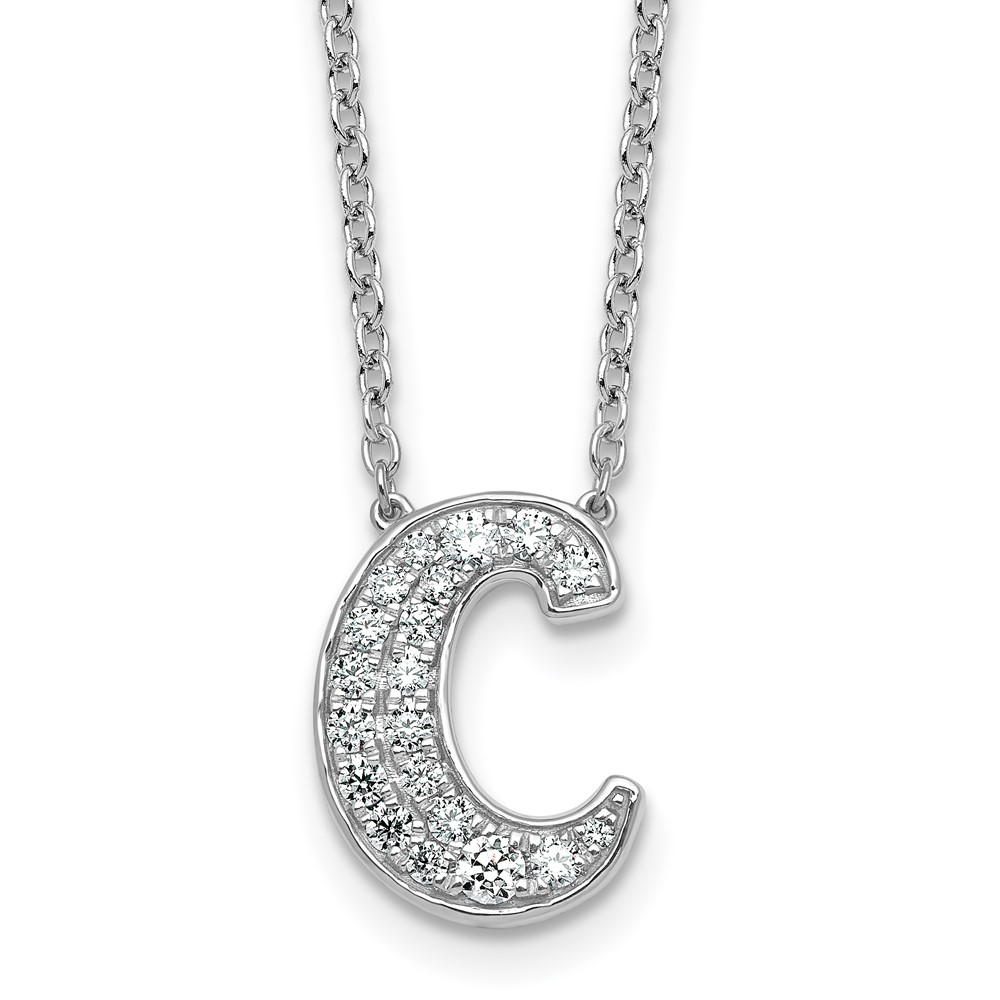 14K White Gold 0.38 Carat Lab Grown Diamond VS+ F+ Complete Letter C Initial Necklace, 18"
