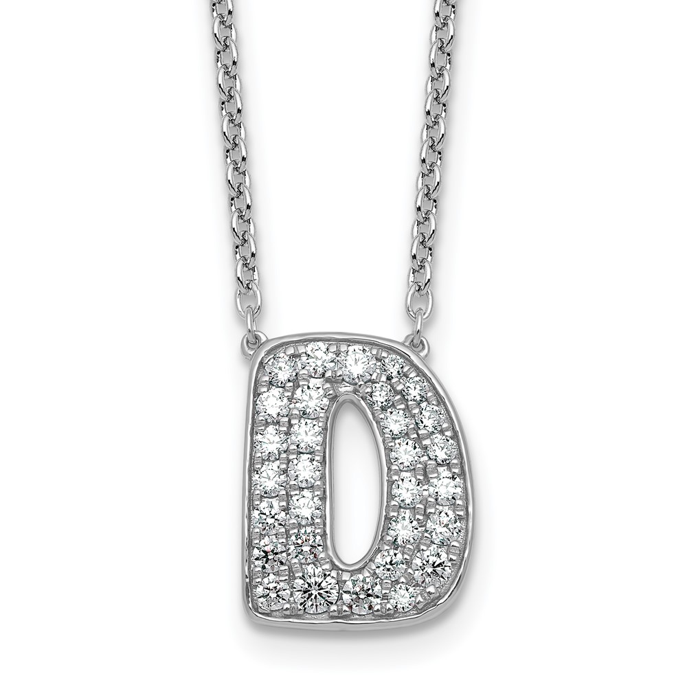 14K White Gold 0.62 Carat Lab Grown Diamond VS+ F+ Complete Letter D Initial Necklace, 18"