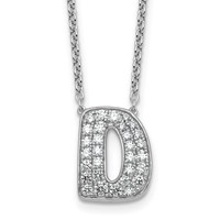 14K White Gold 0.62 Carat Lab Grown Diamond VS+ F+ Complete Letter D Initial Necklace, 18" view 1