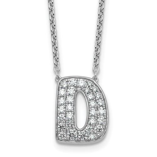 14K White Gold 0.62 Carat Lab Grown Diamond VS+ F+ Complete Letter D Initial Necklace, 18"