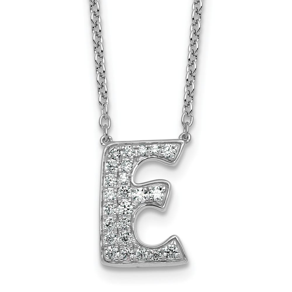 14K White Gold 0.38 Carat Lab Grown Diamond VS+ F+ Complete Letter E Initial Necklace, 18"