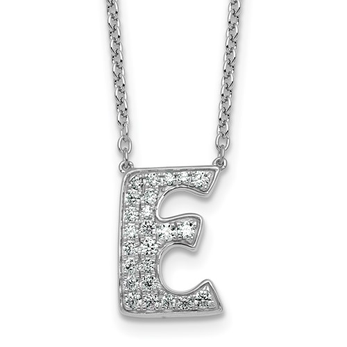 14K White Gold 0.38 Carat Lab Grown Diamond VS+ F+ Complete Letter E Initial Necklace, 18"