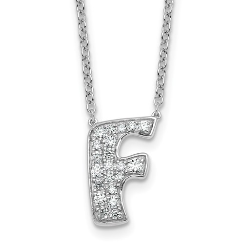 14K White Gold 0.33 Carat Lab Grown Diamond VS+ F+ Complete Letter F Initial Necklace, 18"