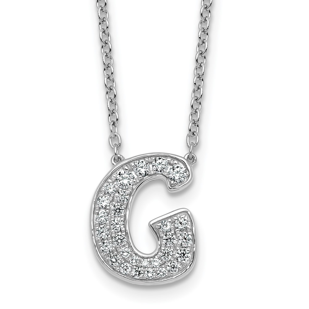 14K White Gold 0.38 Carat Lab Grown Diamond VS+ F+ Complete Letter G Initial Necklace, 18"
