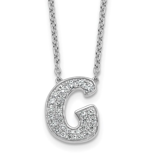 14K White Gold 0.38 Carat Lab Grown Diamond VS+ F+ Complete Letter G Initial Necklace, 18"