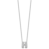 14K White Gold 0.62 Carat Lab Grown Diamond VS+ F+ Complete Letter H Initial Necklace, 18" view 2