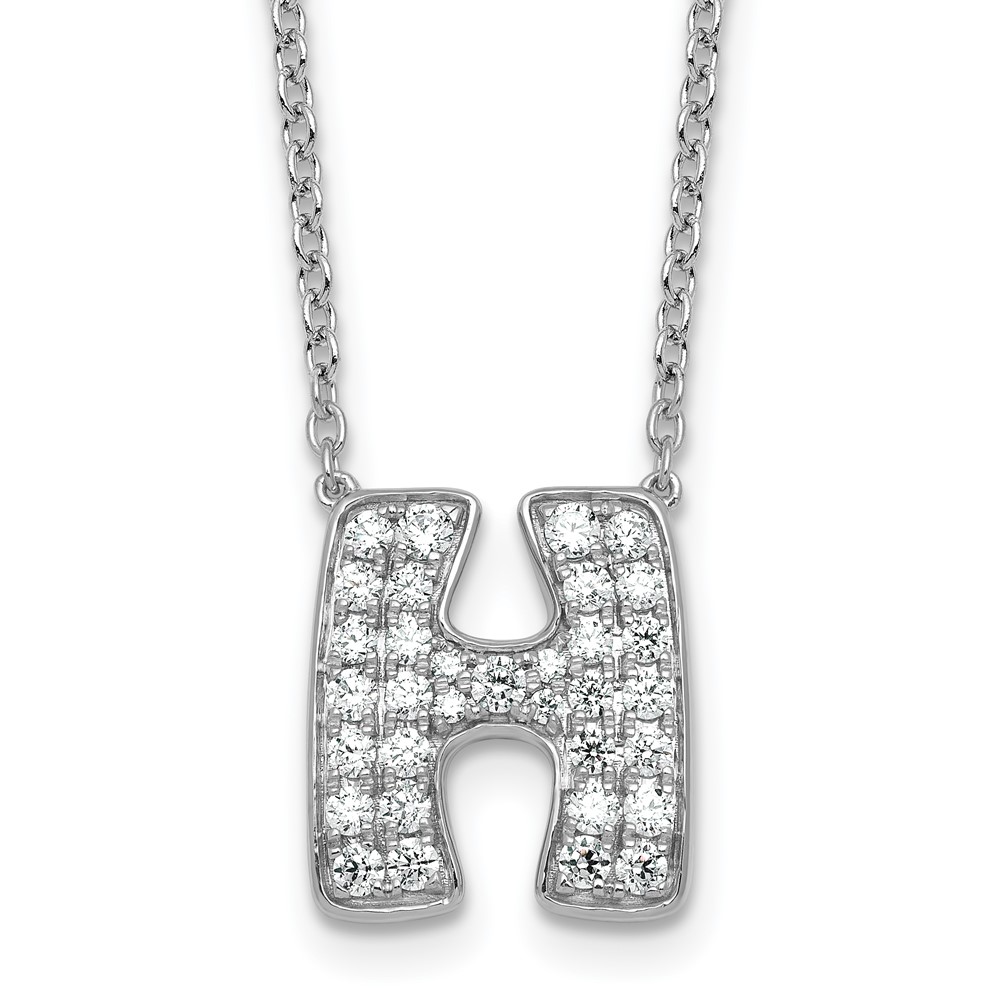 14K White Gold 0.62 Carat Lab Grown Diamond VS+ F+ Complete Letter H Initial Necklace, 18"