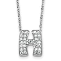 14K White Gold 0.62 Carat Lab Grown Diamond VS+ F+ Complete Letter H Initial Necklace, 18" view 1