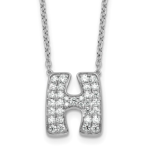 14K White Gold 0.62 Carat Lab Grown Diamond VS+ F+ Complete Letter H Initial Necklace, 18"