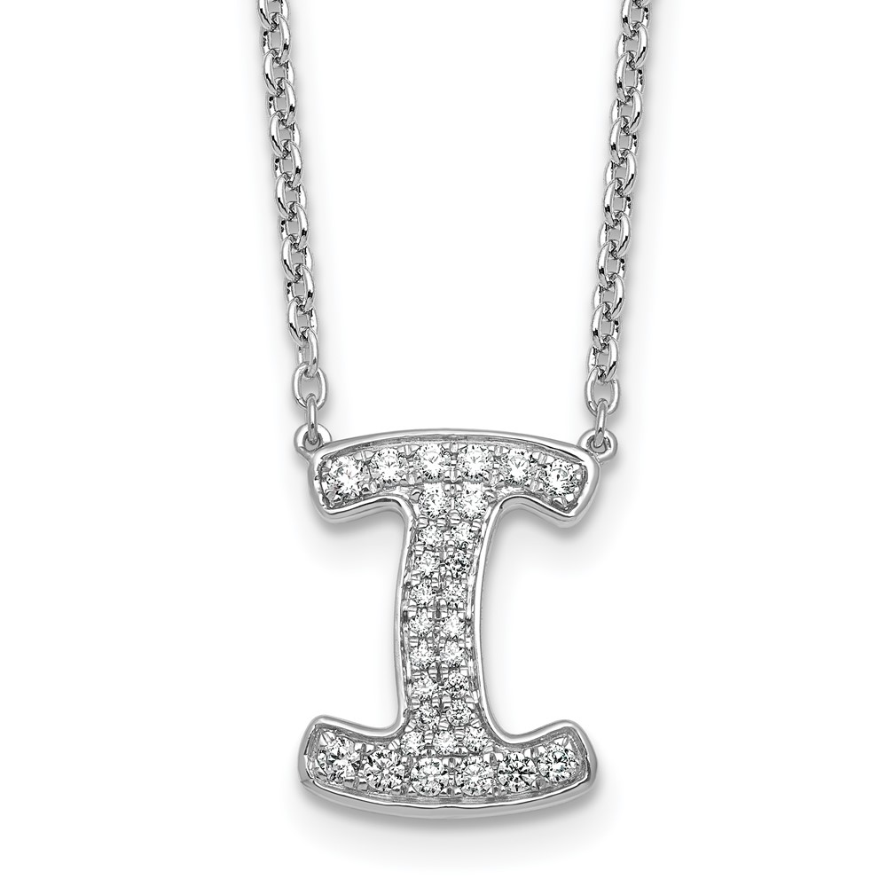 14K White Gold 0.33 Carat Lab Grown Diamond VS+ F+ Complete Letter I Initial Necklace, 18"