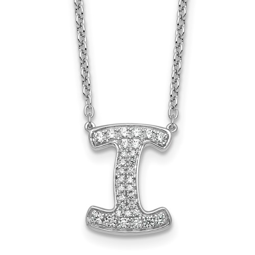 14K White Gold 0.33 Carat Lab Grown Diamond VS+ F+ Complete Letter I Initial Necklace, 18"