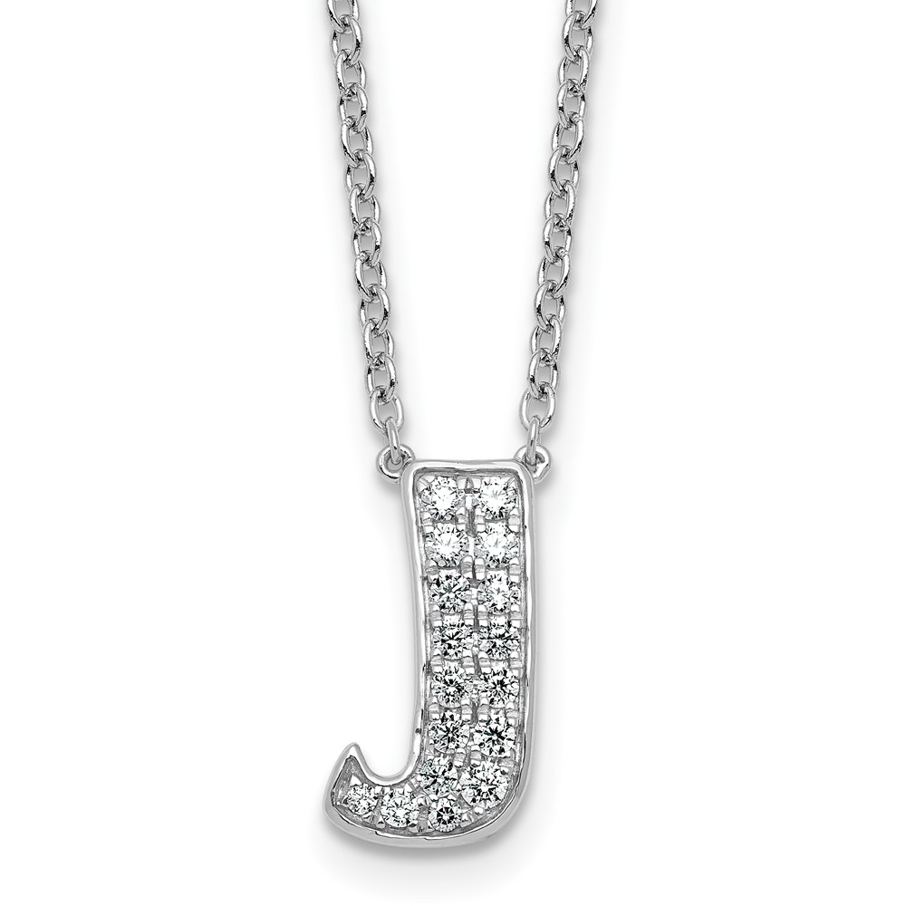 14K White Gold 0.33 Carat Lab Grown Diamond VS+ F+ Complete Letter J Initial Necklace, 18"