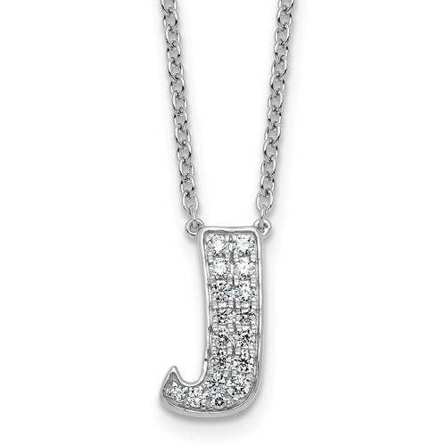 14K White Gold 0.33 Carat Lab Grown Diamond VS+ F+ Complete Letter J Initial Necklace, 18"