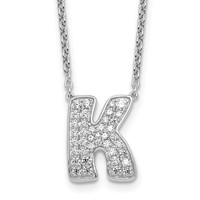 14K White Gold 0.50 Carat Lab Grown Diamond VS+ F+ Complete Letter K Initial Necklace, 18" view 1