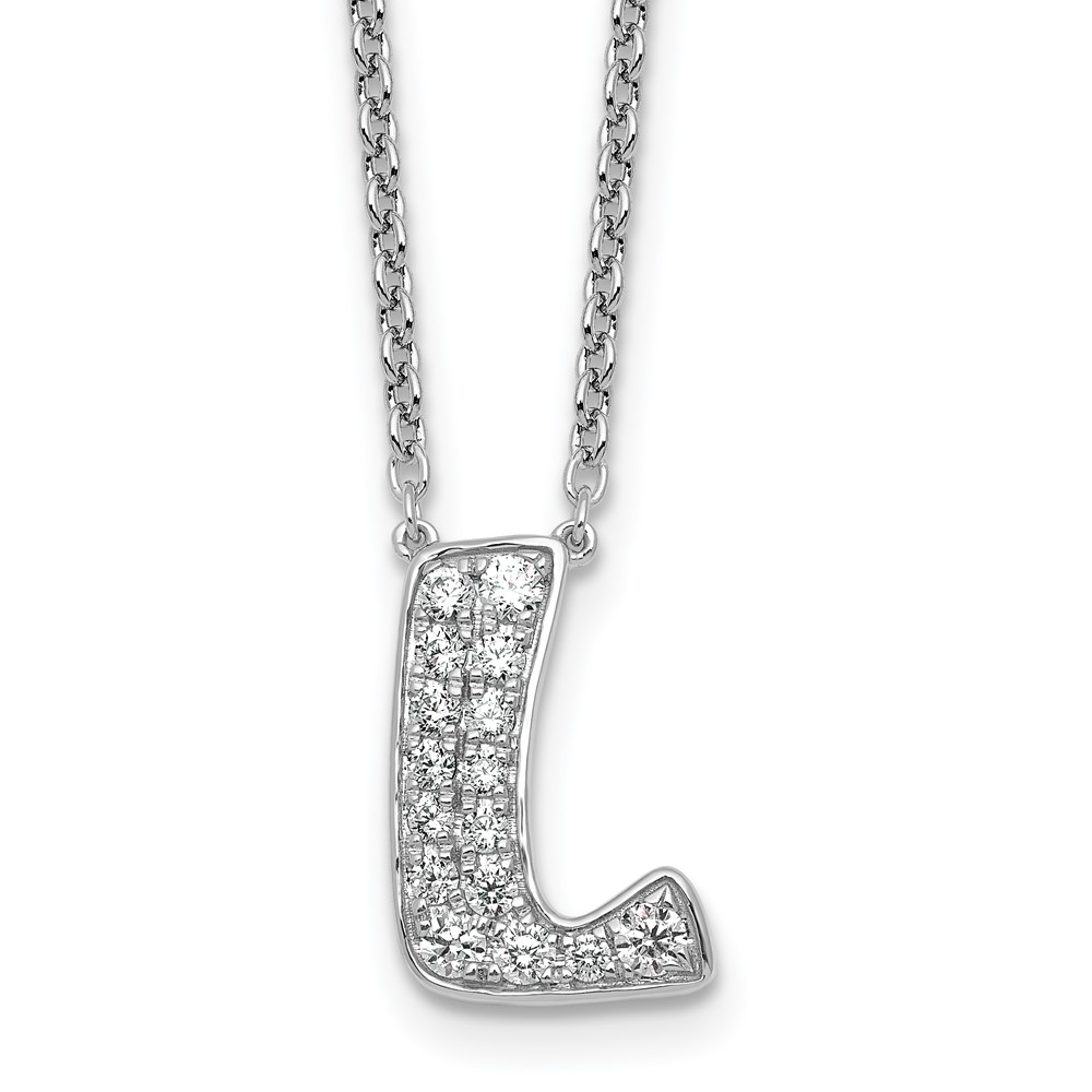 14K White Gold 0.50 Carat Lab Grown Diamond VS+ F+ Complete Letter L Initial Necklace, 18"