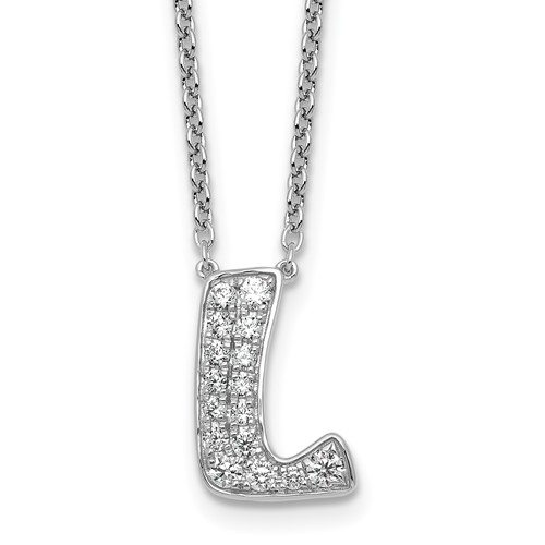 14K White Gold 0.50 Carat Lab Grown Diamond VS+ F+ Complete Letter L Initial Necklace, 18"