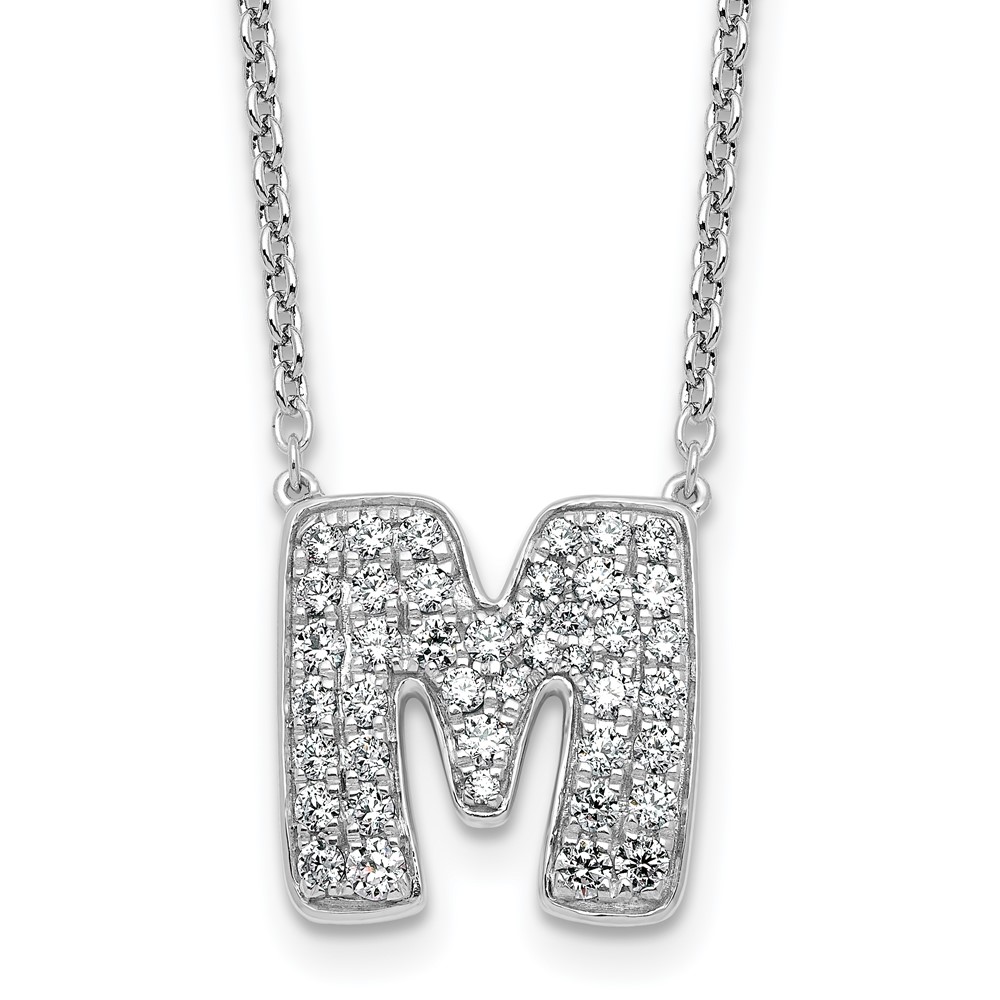 14K White Gold 0.75 Carat Lab Grown Diamond VS+ F+ Complete Letter M Initial Necklace, 18"