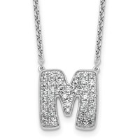 14K White Gold 0.75 Carat Lab Grown Diamond VS+ F+ Complete Letter M Initial Necklace, 18" view 1