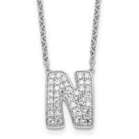 14K White Gold 0.62 Carat Lab Grown Diamond VS+ F+ Complete Letter N Initial Necklace, 18" view 1