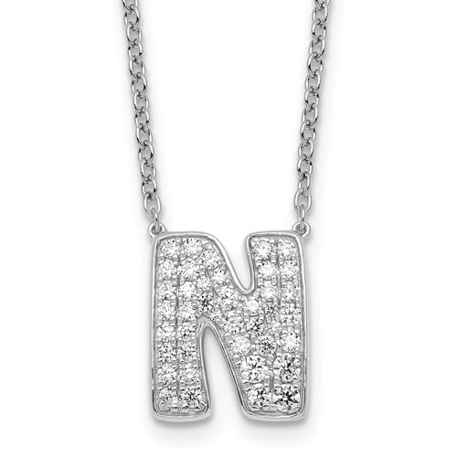 14K White Gold 0.62 Carat Lab Grown Diamond VS+ F+ Complete Letter N Initial Necklace, 18"