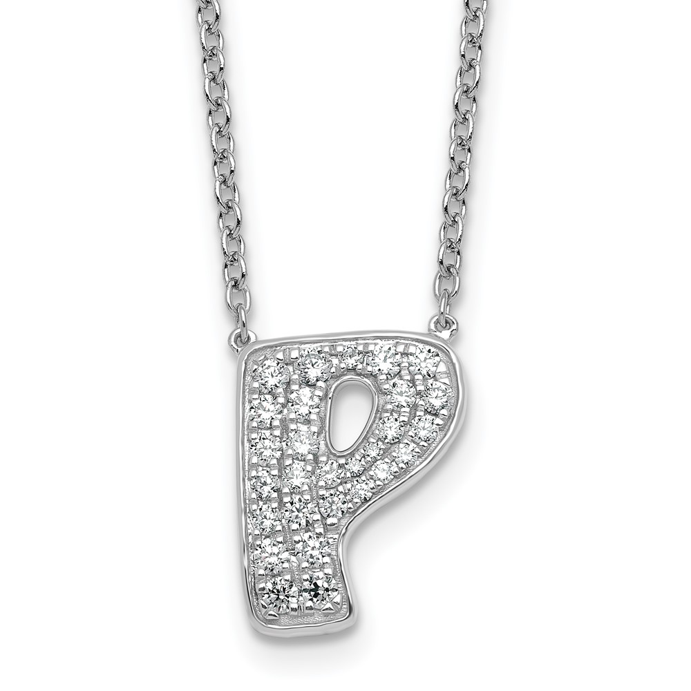 14K White Gold 0.50 Carat Lab Grown Diamond VS+ F+ Complete Letter P Initial Necklace, 18"