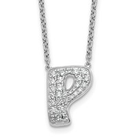 14K White Gold 0.50 Carat Lab Grown Diamond VS+ F+ Complete Letter P Initial Necklace, 18" view 1
