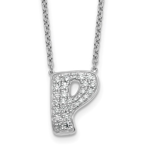 14K White Gold 0.50 Carat Lab Grown Diamond VS+ F+ Complete Letter P Initial Necklace, 18"