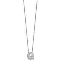 14K White Gold 0.50 Carat Lab Grown Diamond VS+ F+ Complete Letter Q Initial Necklace, 18" view 2