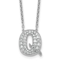 14K White Gold 0.50 Carat Lab Grown Diamond VS+ F+ Complete Letter Q Initial Necklace, 18" view 1