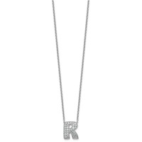 14K White Gold 0.62 Carat Lab Grown Diamond VS+ F+ Complete Letter R Initial Necklace, 18" view 2