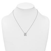 14K White Gold 0.62 Carat Lab Grown Diamond VS+ F+ Complete Letter R Initial Necklace, 18" view 3