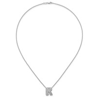 14K White Gold 0.62 Carat Lab Grown Diamond VS+ F+ Complete Letter R Initial Necklace, 18" view 4