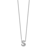 14K White Gold 0.33 Carat Lab Grown Diamond VS+ F+ Complete Letter S Initial Necklace, 18" view 2