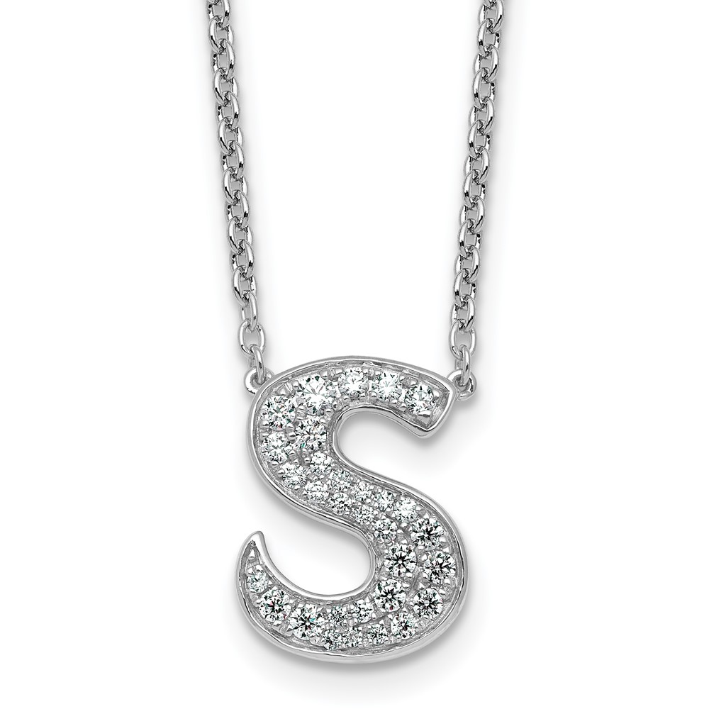 14K White Gold 0.33 Carat Lab Grown Diamond VS+ F+ Complete Letter S Initial Necklace, 18"