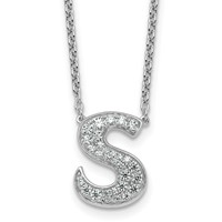 14K White Gold 0.33 Carat Lab Grown Diamond VS+ F+ Complete Letter S Initial Necklace, 18" view 1