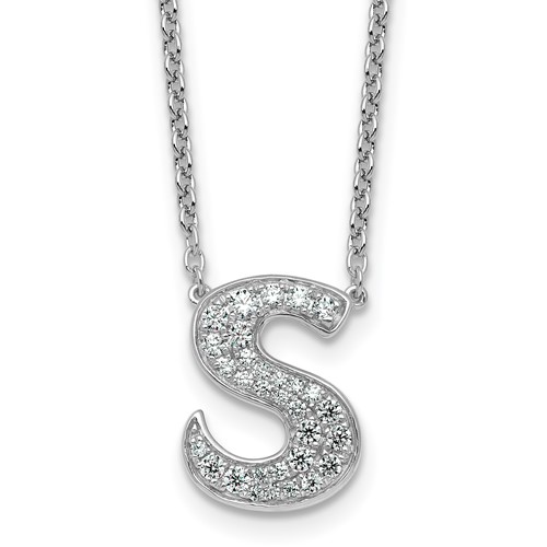14K White Gold 0.33 Carat Lab Grown Diamond VS+ F+ Complete Letter S Initial Necklace, 18"