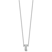 14K White Gold 0.38 Carat Lab Grown Diamond VS+ F+ Complete Letter T Initial Necklace, 18" view 2