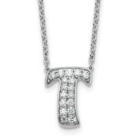14K White Gold 0.38 Carat Lab Grown Diamond VS+ F+ Complete Letter T Initial Necklace, 18" view 1