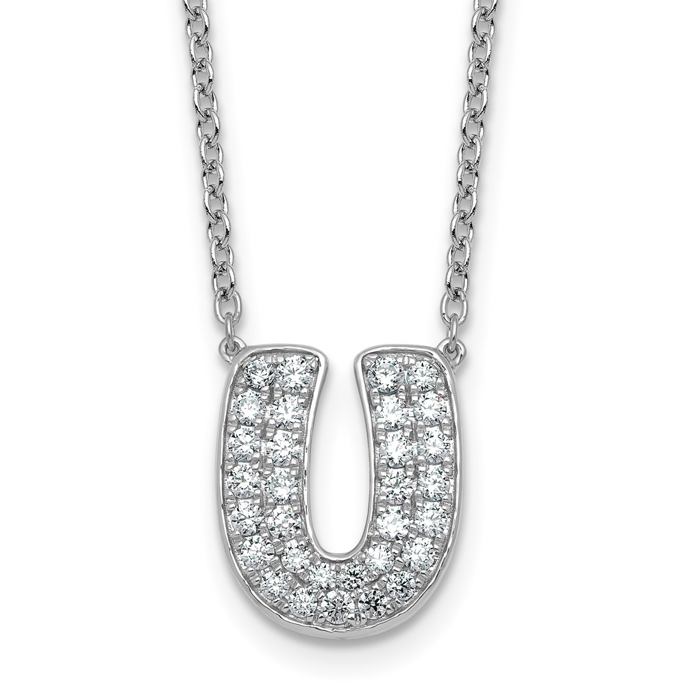 14K White Gold 0.62 Carat Lab Grown Diamond VS+ F+ Complete Letter U Initial Necklace, 18"