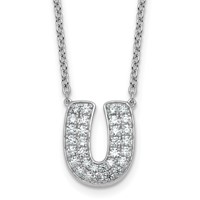 14K White Gold 0.62 Carat Lab Grown Diamond VS+ F+ Complete Letter U Initial Necklace, 18" view 1