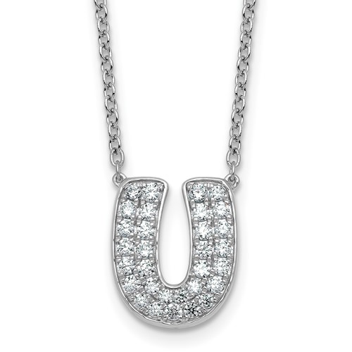 14K White Gold 0.62 Carat Lab Grown Diamond VS+ F+ Complete Letter U Initial Necklace, 18"