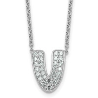 14K White Gold 0.50 Carat Lab Grown Diamond VS+ F+ Complete Letter V Initial Necklace, 18" view 1