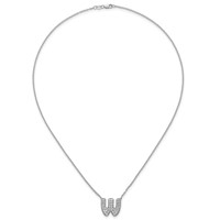 14K White Gold 0.75 Carat Lab Grown Diamond VS+ F+ Complete Letter W Initial Necklace, 18" view 4