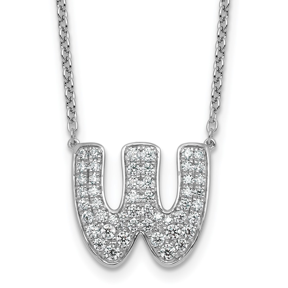 14K White Gold 0.75 Carat Lab Grown Diamond VS+ F+ Complete Letter W Initial Necklace, 18"