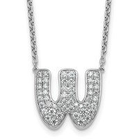 14K White Gold 0.75 Carat Lab Grown Diamond VS+ F+ Complete Letter W Initial Necklace, 18" view 1