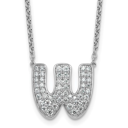14K White Gold 0.75 Carat Lab Grown Diamond VS+ F+ Complete Letter W Initial Necklace, 18"